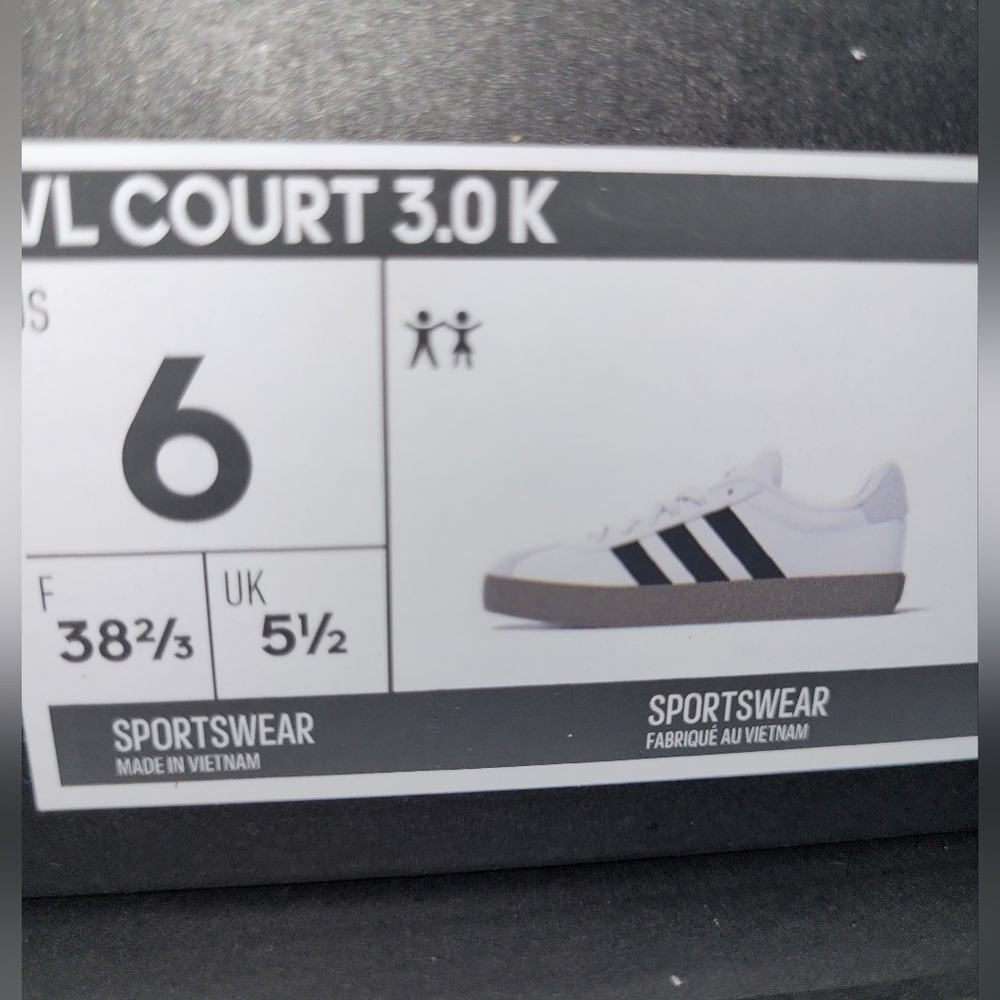 Youth Kids Adidas VL Court 3.0 Unisex Shoes White, Black, Cream Suede Gum Bottom - Picture 2 of 8